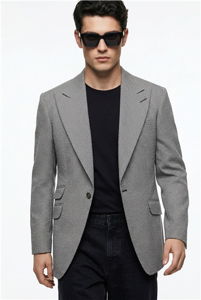 Karakaşlı Gri Kahve Dokulu Blazer