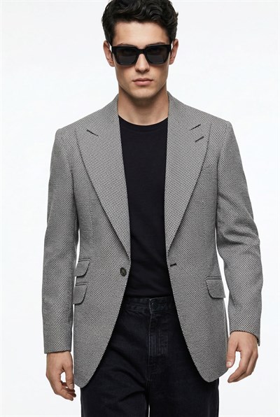 Karakaşlı Gri Kahve Dokulu Blazer