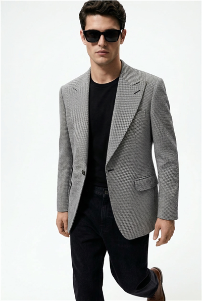 Karakaşlı Gri Kahve Dokulu Blazer