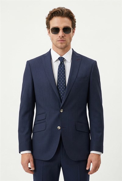 Karakaşlı Lacivert Pinstripe Suit Ceket