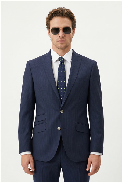 Karakaşlı Lacivert Pinstripe Suit Ceket