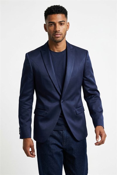 Karakaşlı Lacivert Satin Smokin Blazer Ceket
