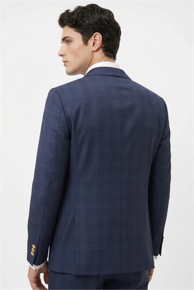 Karakaşlı Mavi Ekose Kareli Blazer