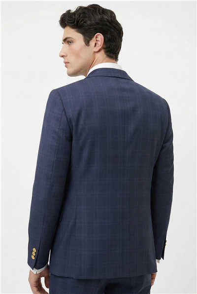 Karakaşlı Mavi Ekose Kareli Blazer