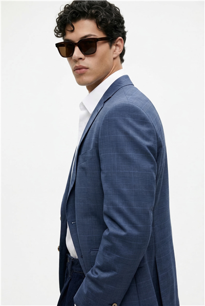 Karakaşlı Mavi Kareli Blazer