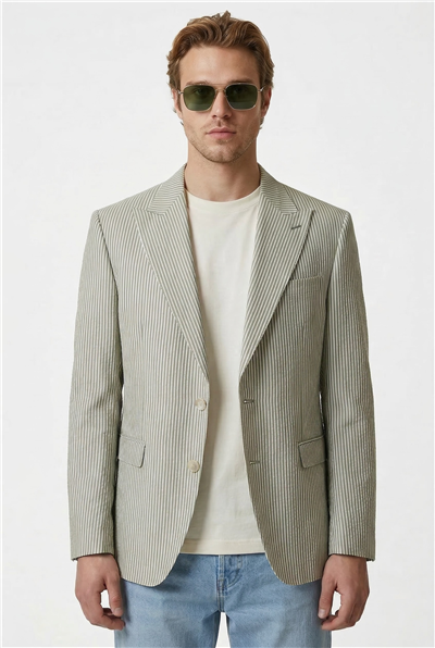 Karakaşlı Sage Çizgili Blazer
