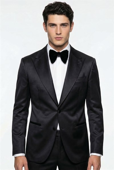 Karakaşlı Siyah Satin Smokin Blazer Ceket