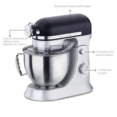Korkmaz A470-01 Pro Mix Stand Mikser 1600W Siyah/Satin