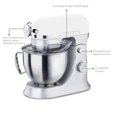 Korkmaz A470-04 Pro Mix Stand Mikser 1600W Vanilya/Satin