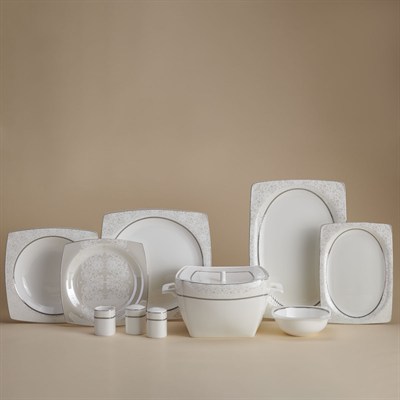 Korkmaz A8437 Bone Sel. 60 P Yemek Takımı (Kare)