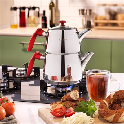 Schafer 1S6007-15001-KMZ01 Rot Orta Boy Çelik Çaydanlık Takımı 3 Parça-Kırmızı