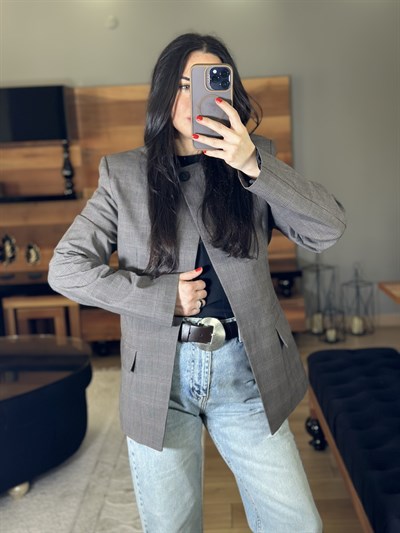 GRİ KARELİ HAKİM YAKA CEKET