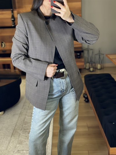 GRİ KARELİ HAKİM YAKA CEKET
