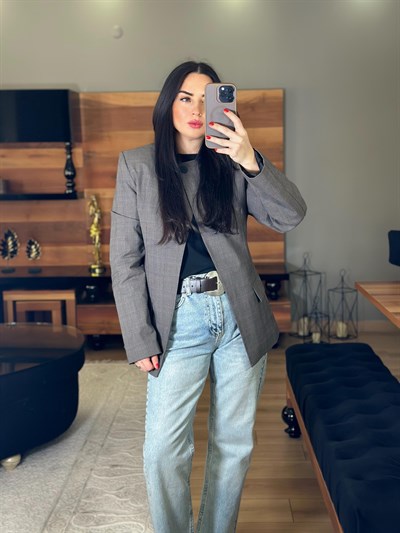 GRİ KARELİ HAKİM YAKA CEKET