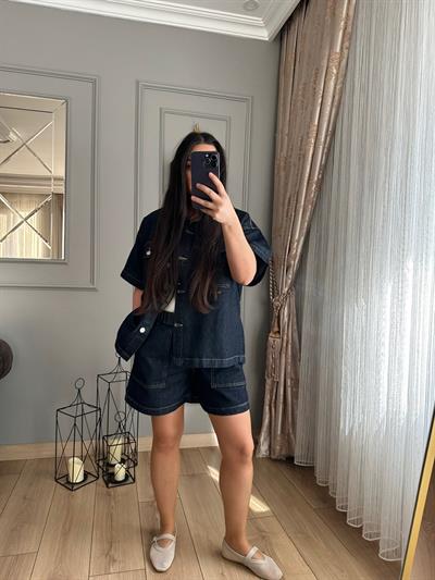 LACİVERT ŞORT GÖMLEK DENİM TAKIM