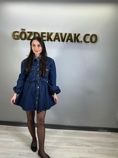 MAVİ ÇITÇIT KAPAMALI DENİM ELBİSE