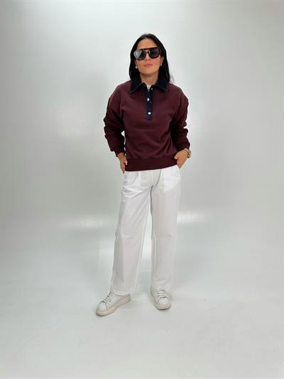 POLO KOT DETAY YAKALI BORDO SWEATSHİRT
