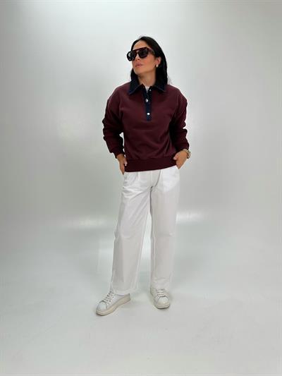 POLO KOT DETAY YAKALI BORDO SWEATSHİRT