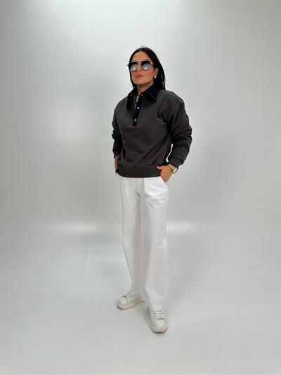 POLO KOT DETAY YAKALI HAKİ SWEATSHİRT