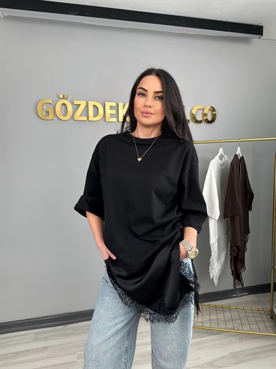SİYAH DANTEL DETAY BLUZ