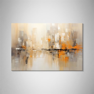Amber Horizon – Modern Soyut Şehir Yansıması Kanvas Tablo