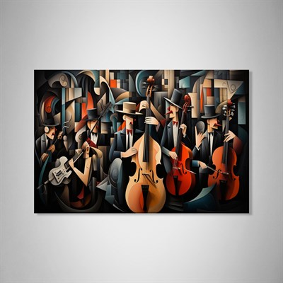 Kübist Caz Orkestrası Kanvas Tablo | Modern Müzik Temalı Soyut Duvar Sanatı