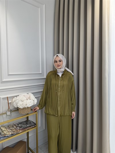 ALMARWAH Saten Üçlü Pantolon Takım Yeşil