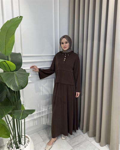 Alya Bambu Etek Takım Kahverengi