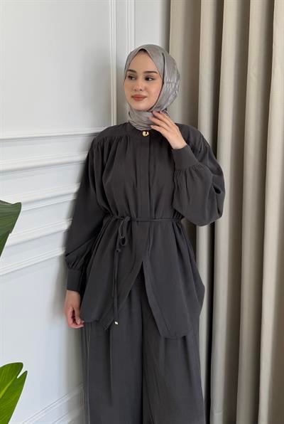 Belden Bağlamalı Pantolon Takım Füme