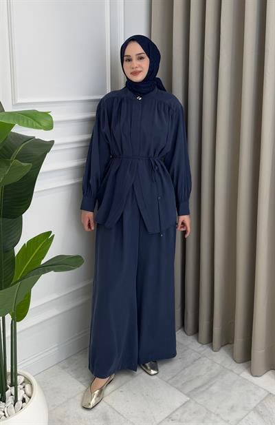 Belden Bağlamalı Pantolon Takım İndigo