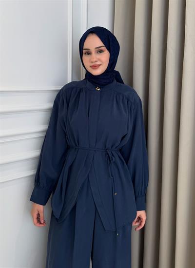 Belden Bağlamalı Pantolon Takım İndigo