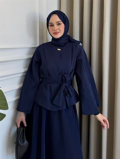 Belden Kuşaklı Etek Takım Lacivert