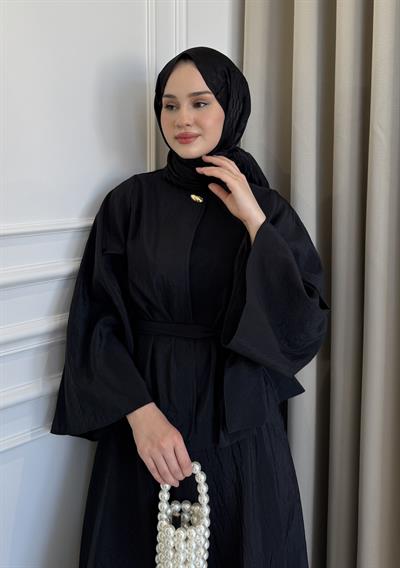 Belden Kuşaklı Etek Takım Siyah