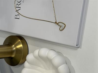 Beyaz Taş Dolgulu-Gold Paslanmaz Çelik Kolye-Kalp Gold