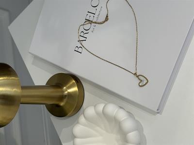 Beyaz Taş Dolgulu-Gold Paslanmaz Çelik Kolye-Kalp Gold