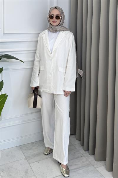 Blazer Ceket-Pantolon Takım Bej