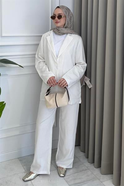Blazer Ceket-Pantolon Takım Bej