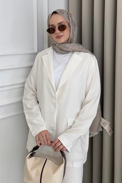 Blazer Ceket-Pantolon Takım Bej