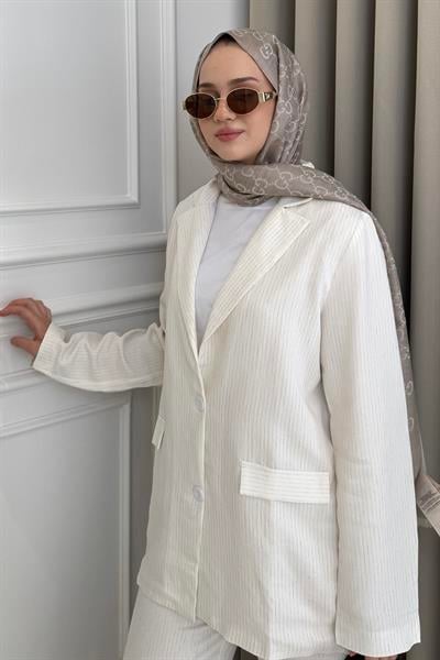 Blazer Ceket-Pantolon Takım Bej