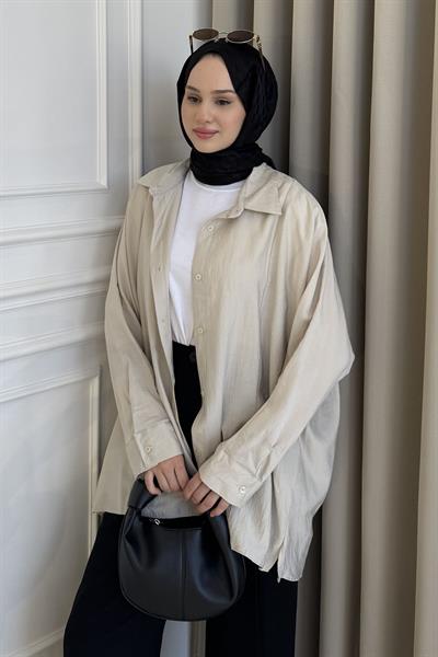 Bol Kesim Gömlek Bej