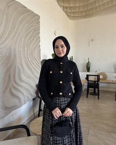 Buklet Dokulu Hırka Siyah