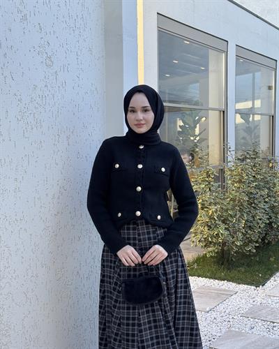 Buklet Dokulu Hırka Siyah