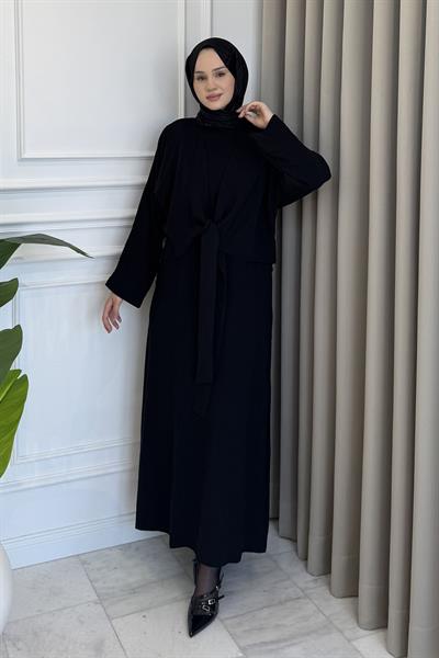 Ceketli Önden Bağlamalı Elbise Siyah