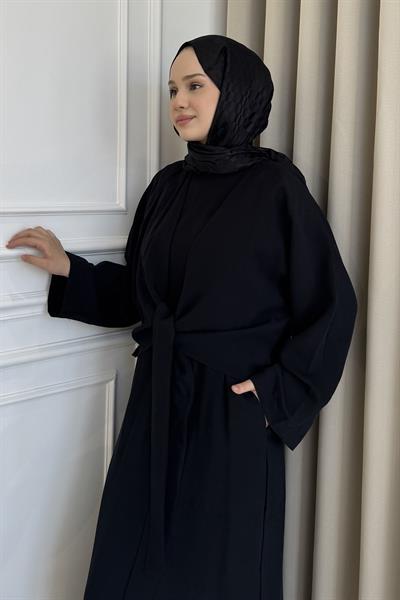 Ceketli Önden Bağlamalı Elbise Siyah