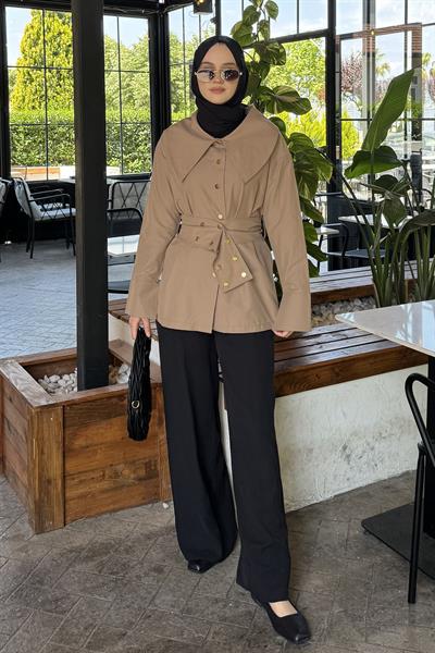 Çıtçıt Kemer Detaylı Gömlek Açık Kahve
