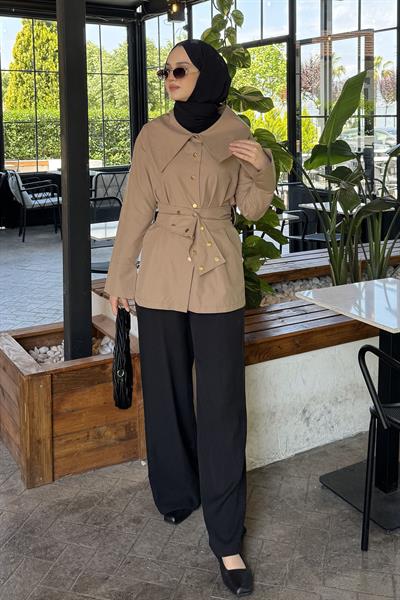 Çıtçıt Kemer Detaylı Gömlek Açık Kahve