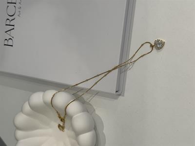 Dorika Zincirli-Çelik Kaplama Kalp Kolye-Beyaz Zirkon Gold