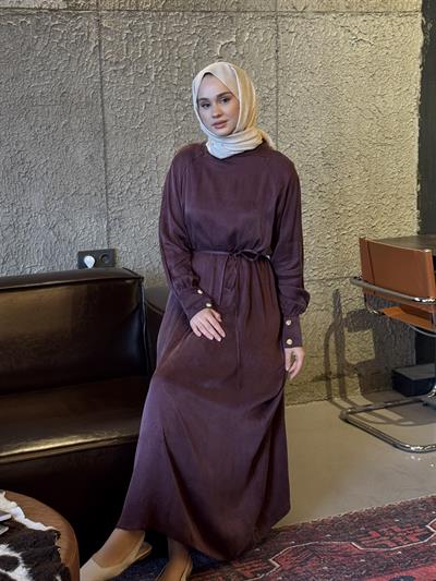 Düz Kesim Elbise Mürdüm