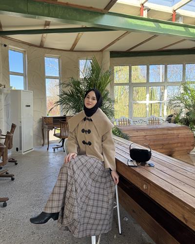 Fil Dişi Düğmeli Kısa Kaban Deve Tüy