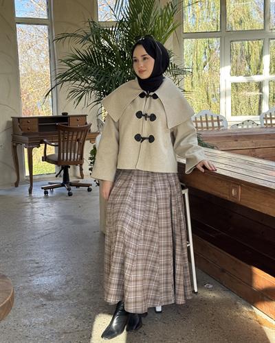 Fil Dişi Düğmeli Kısa Kaban Taş